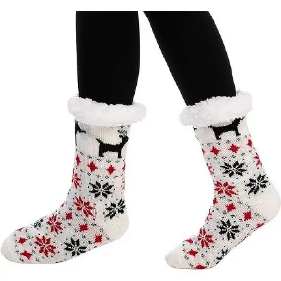 Joyfy 2 PCS Christmas Socks, Womens Soft Fleece Fuzzy Slipper Crew Socks, Holiday Birthday & Xmas Party Gifts image {6}