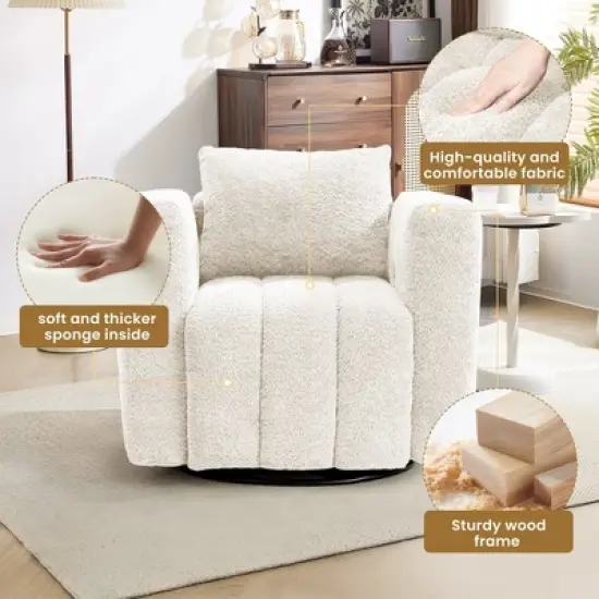Hyleory Wooden Frame Swivel Chair with Soft Fabric Upholstery, 360&deg; Rotation, Comfortable Ergonomic Design for Living Room and Office Seating image {3}