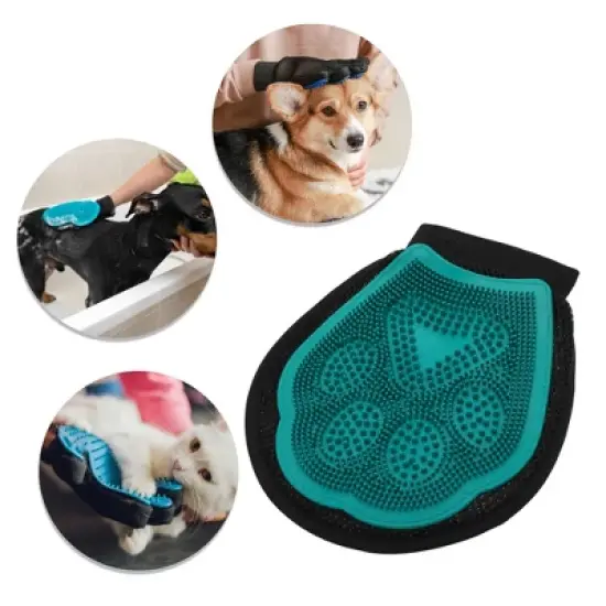 Unique Bargains Double-Sided Pet Grooming Glove Green 1 Pc image {3}