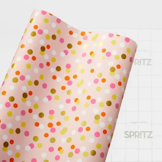 Foil Dot Wrapping Paper Pink - Spritz&trade;: Multicolor Polka Dots, Classic Patterns, 94.5" x 30" Gift Wrap image {2}