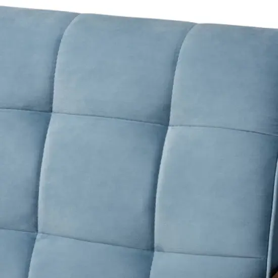 Asta Velvet Upholstered Wood Sofa Light Blue/Walnut - Baxton Studio image {4}