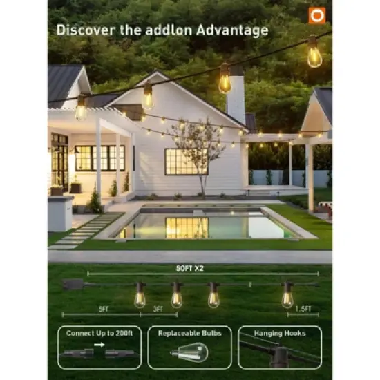 Itopfox 100FT LED Outdoor String Lights with Remote, Dimmable Patio Lights, Timer & 3 Lighting Modes, 32 Shatterproof Edison Bulbs, Waterproof image {6}