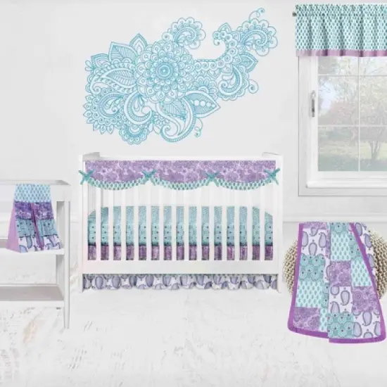 Bacati - Isabella Paisley Aqua/Lilac/Purple set of 2 Crib Rail Guard Covers image {4}