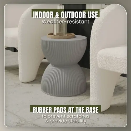 LeisureMod 15&rdquo; Wide Side Table End Table in Fiberstone with Hourglass Design No Assembly for Indoor and Outdoor Use Spire Collection image {4}