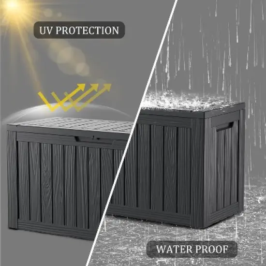 80 Gallon lockable waterproof outdoor storage box, suitable for seating terrace furniture or storing tools, swimming pool accessories,Black image {2}