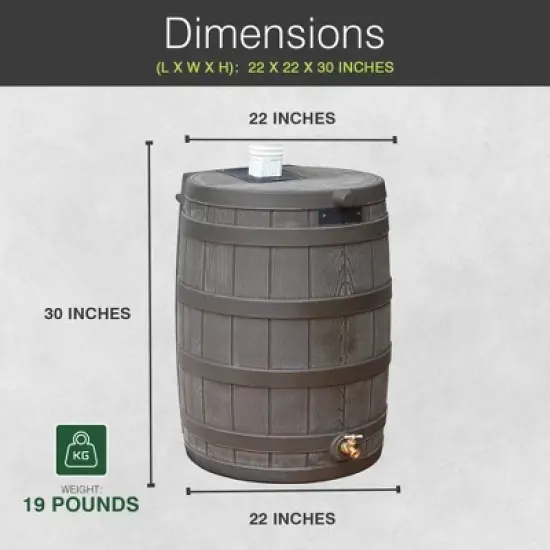 Good Ideas Rain Wizard 50 Gallon Plastic Outdoor Home Rain Barrel Water Storage Collector with Brass Spigot and Flat Back Design, Oak (4 Pack) image {2}