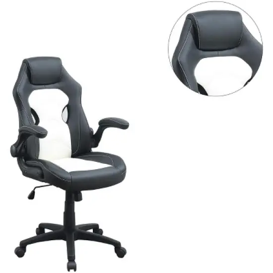 TiramisuBest Black and White Modern Office & Gaming Chair, Adjustable Height, Armrest Cushions, 5-Wheel Base, 1pc image {7}
