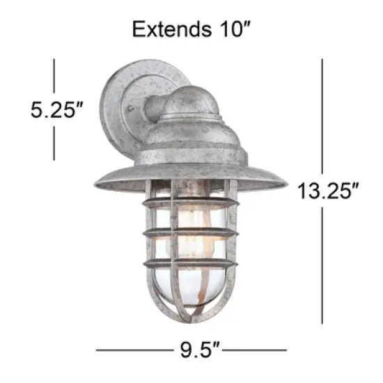 John Timberland Marlowe 13 1/4" High Farmhouse Rustic Hooded Cage Outdoor Wall Light Fixture Mount Porch House Set of 2 Galvanized Clear Glass Shade image {7}
