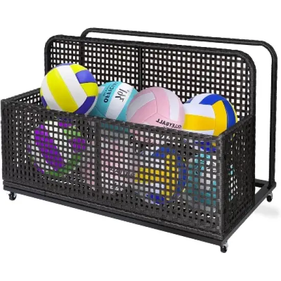 Waterproof Wicker Pool Float Storage Basket with Rolling Wheels, Large Outdoor Organizer, Patio Deck Box for Backyard and Poolside Use image {6}