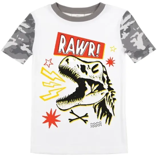 Dinosaur Character with Camo Pattern Youth Short Sleeve Pajama Set image {1}