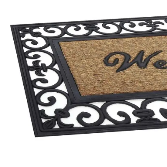 Kate Aurora 18"x30" Rectangular Fleur De Lis Outdoor Heavy Duty Rubber & Coir Skid Resistant Welcome Door Mat - Black image {1}