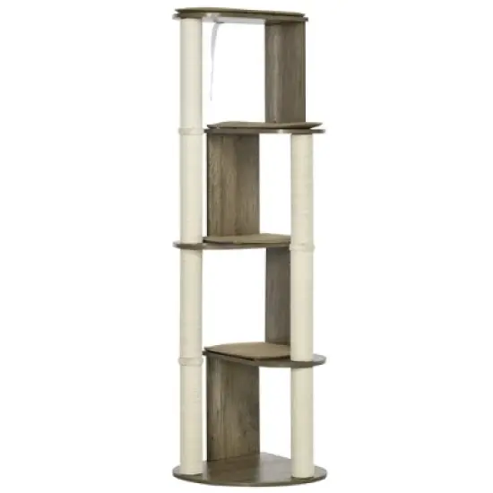 YOOCOZZ PawHut 65" Corner Modern Cat Tree Tall for Climbing with Scratching Posts, Small-Fit Kitten Tower with Sisal-Cream White image {2}