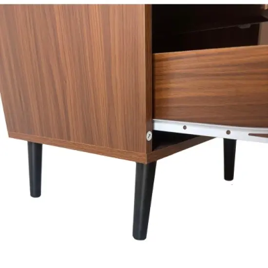 KWPZQEB Wooden Fluted Nightstand, 17.7" Wide Side Table with 2 Large Storage Drawers, Modern Night Stand for Living Room, Bedroom, Brown image {9}