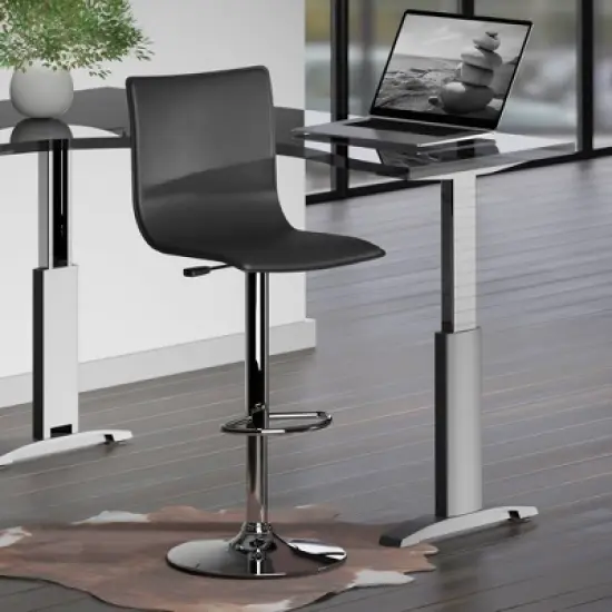 Spectrum High Back L Shaped Air Lift Adjustable Height Barstool Black/Metal - Winsome image {6}