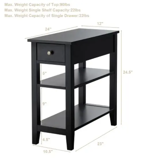 Costway 2 PCS 3Tier Nightstand Bedside Side End Table w/Double Shelves Black image {2}