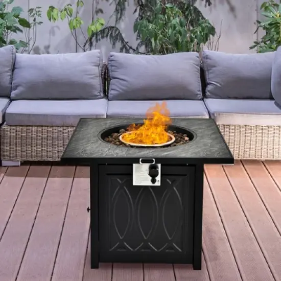 Costway 32'' Propane Fire Pit Table Square Tabletop w/Lava Rocks Cover 50,000 BTU image {2}