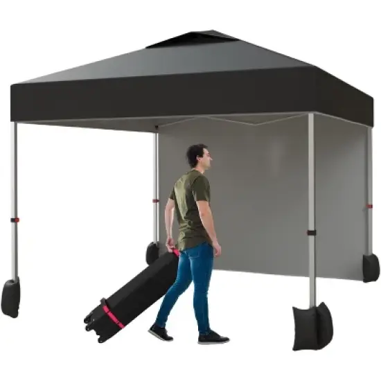 10x10 Pop Up Canopy Tent, Portable Instant Commercial Canopy with 1 Sidewall, Patio Tent with Vented Top, Roller Bag Sandbags Ropes and 8 Tent Stakes image {7}
