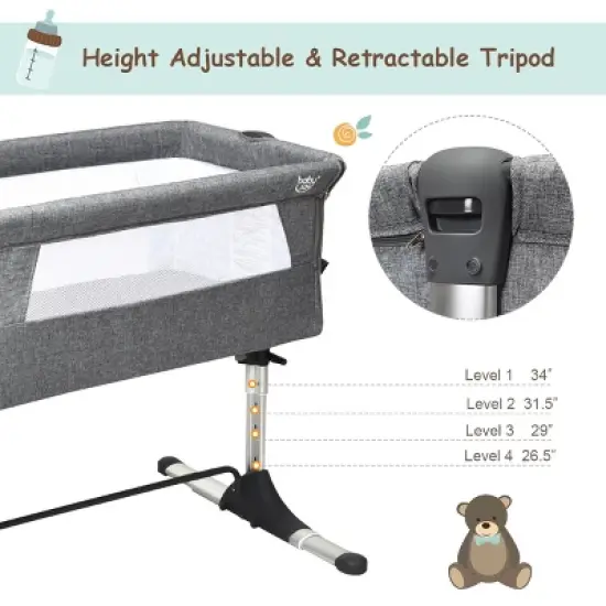 Infans Portable Baby Bedside Bassinet Infant Travel Bassinet Crib W/Carrying Bag Grey image {4}