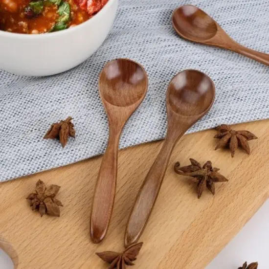 Unique Bargains Wooden Natural Grain Home Kitchen Soup Oil Salt Sugar Dining Spoons 5.5" Length Brown 6 Pcs image {4}