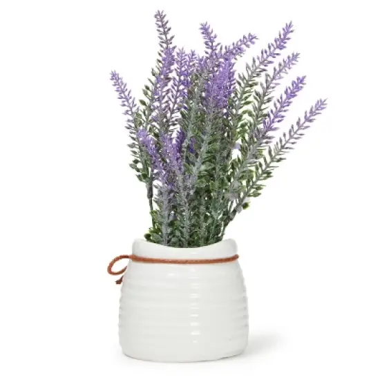 Juvale Artificial Lavender Flowers in Ceramic Vase for Bathroom Decor (9 x 3.3 in) image {6}