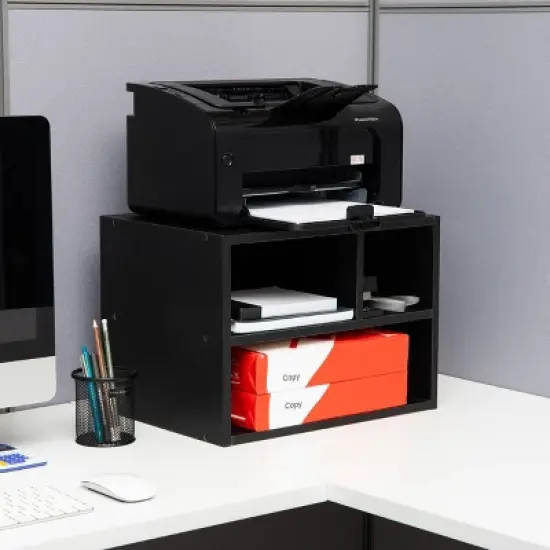 Mind Reader Rolling Printer Cart, Utility Cart, Printer Stand, Under Desk Storage, Office, MDF, 16"L x 12"W x 13.75"H, Black image {2}