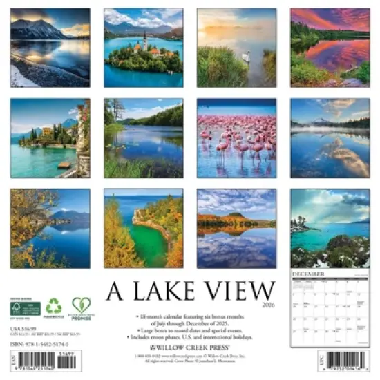 Willow Creek Press 12"x12" 2026 Lake View Wall Calendar image {1}