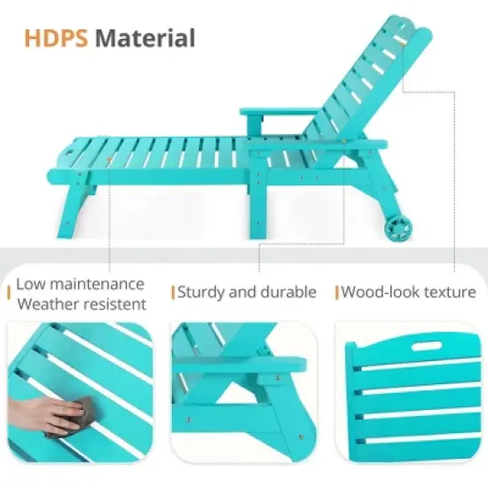 Chaise Lounge Chair with Table, 2-Piece, Outdoor Pool Lounge Chairs with Adjustable Backrest, Resin Patio Lounge Chairs with Wheels for Outside image {6}