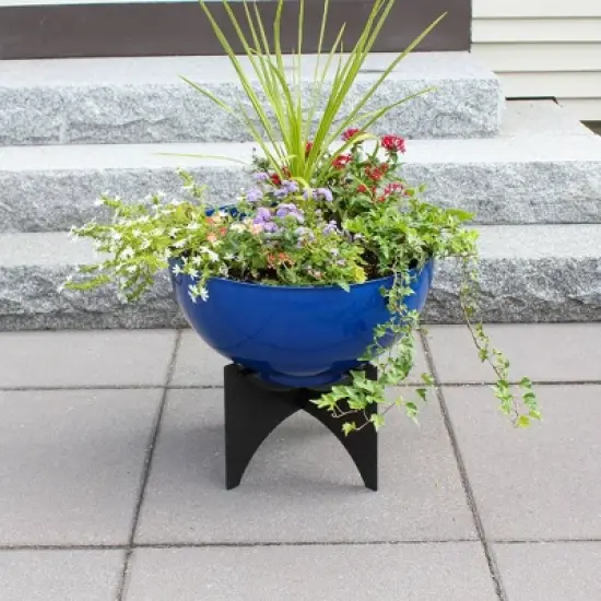 ACHLA Designs 20" Wide Planter Bowl Galvanized Steel with Black Wrought Iron Plant Stand French Blue image {3}