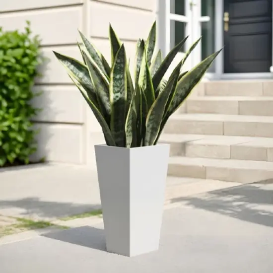 PexFix 25" Tall Metal Tapered Planter Large Outdoor & Indoor Garden Plant Pot White for Home and Patio image {4}
