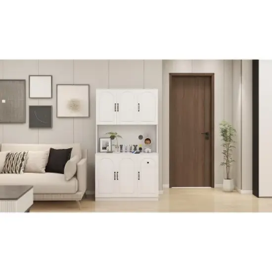 AndMakers White Wood 39.76 in. Pantry Cabinet with Microwave Oven Countertop image {6}