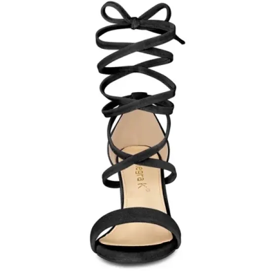 Allegra K Women's Velvet Lace-Up Chunky Heel Sandals image {1}