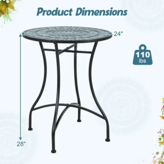 Tangkula 24 Inch Patio Bistro Table Metal Structure w/ Ceramic Tile Tabletop Heavy-Duty image {7}