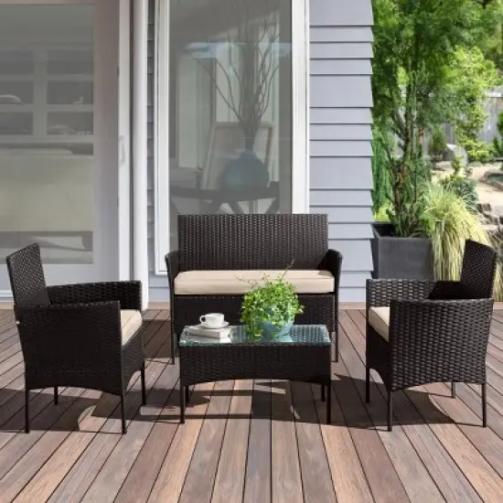 Pure Garden 4pc Outdoor Patio Rattan Furniture Set image {1}