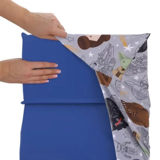 NoJo Star Wars Welcome to the Galaxy Navy and Gray Yoda, Princess Leia, R2-D2 , Chewbacca, and Darth Vader Preschool Nap Pad Sheet image {3}
