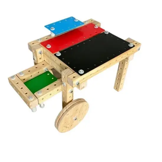 Woodmobiel by Funphix Starter Kit Modular Construction Toy with 18 Wood Pieces, 2 Wheels, Real Nuts & Bolts image {2}