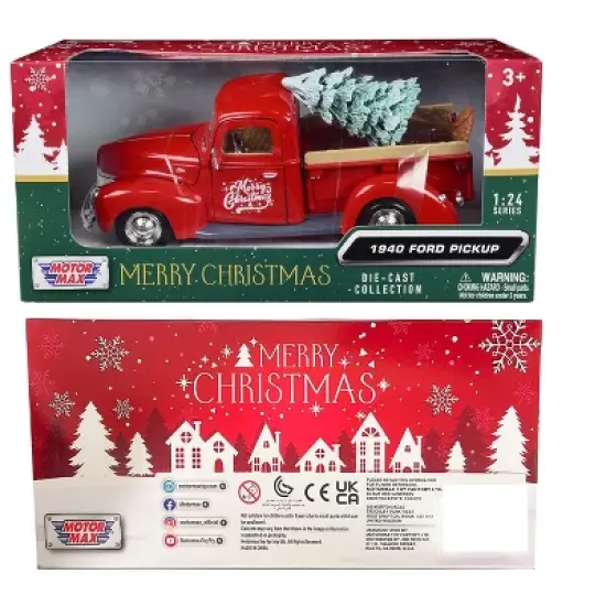 1940 Ford Pickup Truck Red "Merry Christmas" with Tree Accessory 1/24 Diecast Model Car by Motormax image {1}
