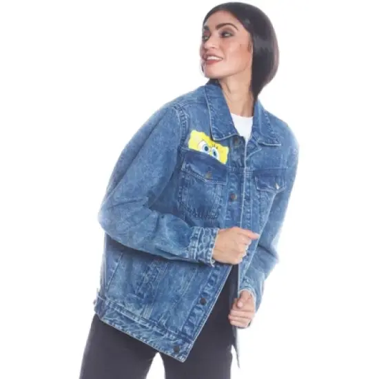 Members Only Women's SpongeBob Oversized Denim Jacket image {1}