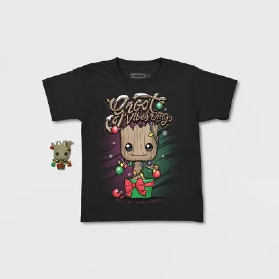 Kids' Marvel Guardians of the Galaxy Groot Holiday Short Sleeve Graphic T-Shirt - Black image {3}