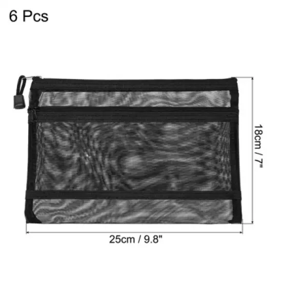 Unique Bargains Travel Office Mesh Double Layer Zip File Storage Pouch 6 Pcs image {1}