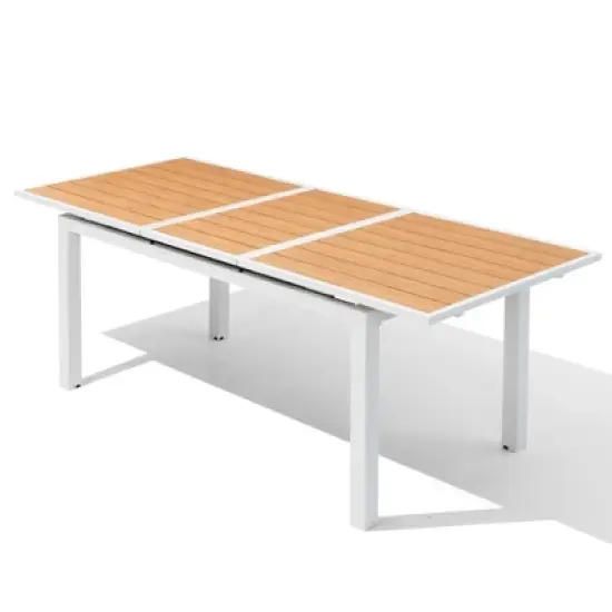 Crestlive Products Outdoor Dining Table, 63"-83" Patio Extendable Dining Table with Wooden-Like Top and White Aluminum Frame image {10}