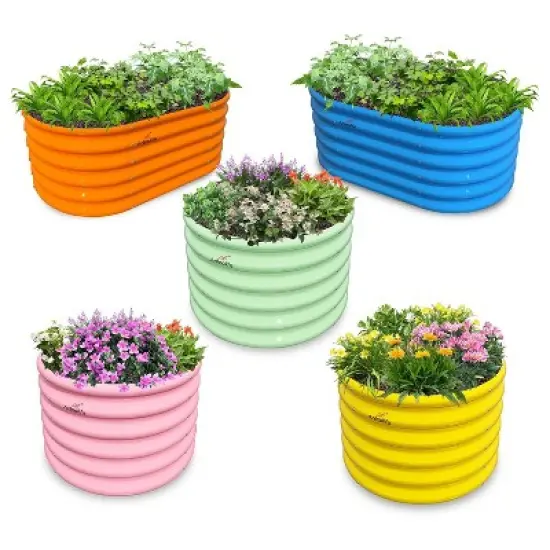 Rbied Mixed Color 18 in. Tall Galvanized Steel Oval Outdoor Raised Garden Beds, Eco-Safe Metal Kids Planter Box (5-Pack) image {6}