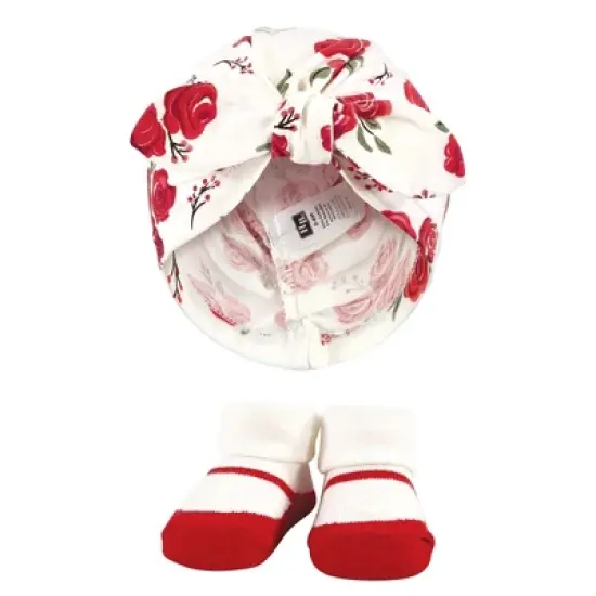 Hudson Baby Infant Girl Turban and Socks Set, Red Rose Leopard, One Size image {2}