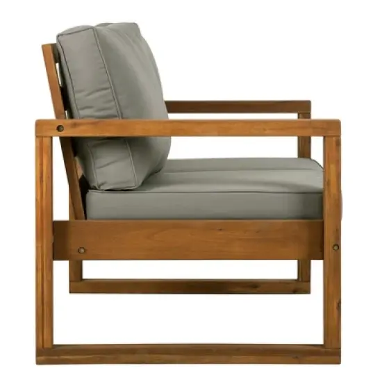 Galia Square Leg Acacia Wood Patio Loveseat with Cushions - Brown - Saracina Home image {2}