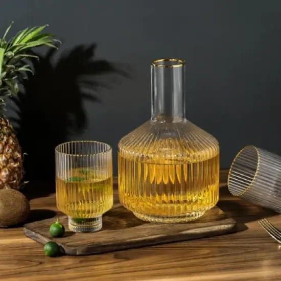 Slickblue Glass Bedside Carafe Set with Gold Rim - 59oz Water Carafe & 12.5oz Glass image {3}