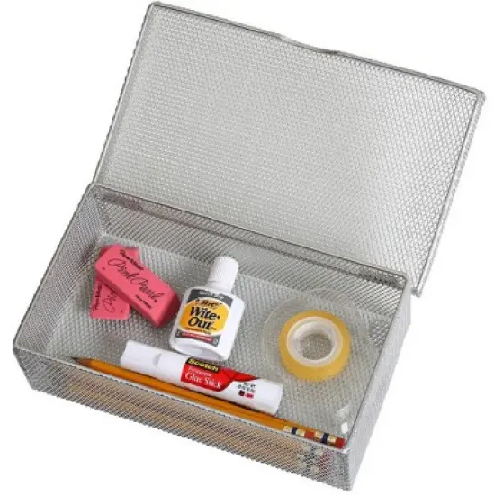 YBM Home Silver Mesh Steel Box with Hinged Lid image {1}