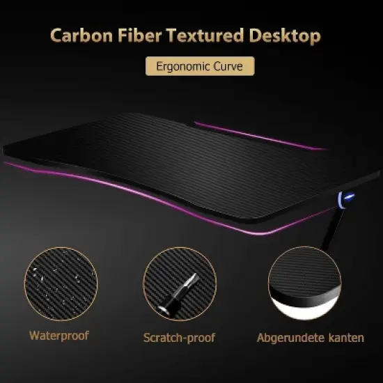 Tangkula Gaming Desk with LED 43.5-Inch Racing Style Computer Desk with Z-Shaped Metal Frame & Carbon Fiber Desktop Ergonomic image {4}