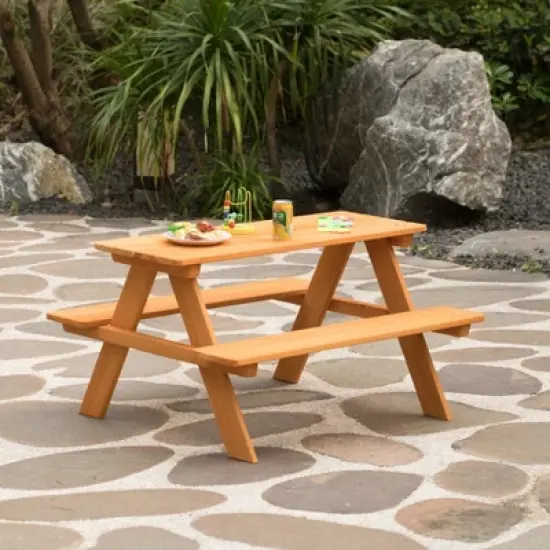 Gardenised Wooden Kids Outdoor Picnic Table for Garden and Backyard, Stained image {4}