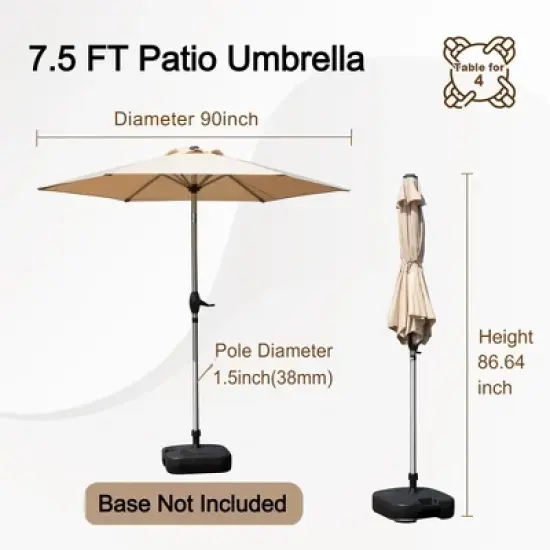 Syemin Outdoor Patio Umbrella with 6 Sturdy Ribs Push Button Tilt and Crank Waterproof UV-Resistant Uitable for Garden, Beige, 90"*90"*86.64" image {1}