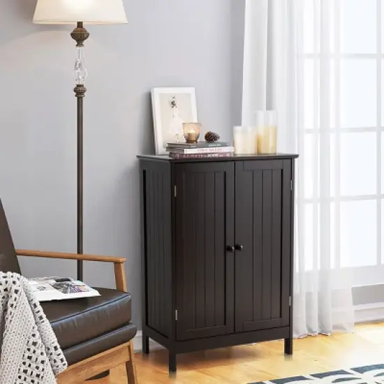Bathroom Floor Storage Cabinet Double Door Kitchen Cupboard Shoe Cabinet Brown image {4}