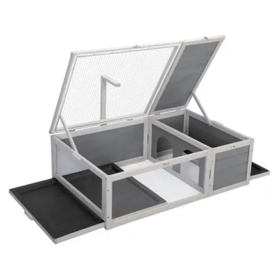 DOMETOUR Tortoise House Wooden Turtle Habitat with Removable Top and Tray for Indoors and Outdoors Gray image {9}